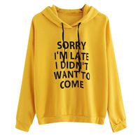 Tsmile Women Long Sleeve Activewear Hoodie Sweatshirt Letters Print Drawstring Hooded Plain Pullover Tops Blouse Yellow