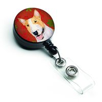 Caroline's Treasures SS4703BR Bull Terrier Red and Green Snowflakes Holiday Christmas Retractable Badge Reel, Belt Clip, Multicolor