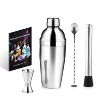 Cocktail Shaker Set 4 Piece, 25oz Stainless Steel Bartender Kit Professional Martini Mixing Bartending Kit Combination, Home Stylish Bar Tool Set with Cocktail Recipes Booklet