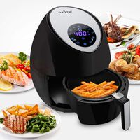NutriChef Electric Hot Air Fryer Oven w/ Digital Display - Big 3.4 Qt Capacity Stainless Steel Kitchen Oilless Convection Power Multi Cooker w/ Basket, Pan - Use for Baking, Grill - PKAIRFR42 (Black)