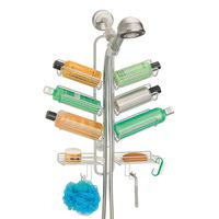 mDesign Metal Wire Bathroom Tub & Shower Caddy, Hanging Storage Organizer - Built-in Hooks and 8 Shelves for Bathroom Shower Stall, Tub - Open Center Design for Hand Held Shower Heads - Satin