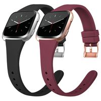 Tobfit Silicone Slim Bands Compatible for Fitbit Versa 2/Versa/Lite/SE, Narrow & Thin Sport Wristbands with Metal Buckle for Women/Men, Black/Wine Red, Large