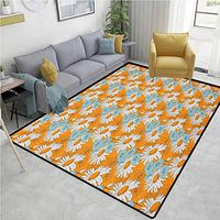 Orange Solid Carpet, Blooming Spring Daisies on Orange Backdrop Romantic Feminine Petals, Durable Carpet Area rug - Living Dinning Room Bedroom Rugs and Carpets(2.5'x 7') Orange Pale Blue and White