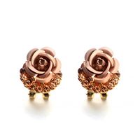 Hemlock Women Lady Rose Ear Stud Flower Rhinestone Earrings Women Jewelry Earrings Stud (Champagne)