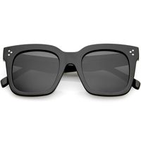zeroUV - Bold Flat Lens Oversized Square Frame Horn Rimmed Sunglasses 50mm (Shiny Black/Smoke Polarized)