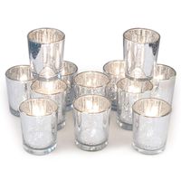 Volens Silver Votive Candle Holders, Mercury Glass Tealight Candle Holder Set of 12