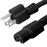 AC Power Cord 5-15P to C15 - Black, 1 Foot, 15A/125V, 14/3 AWG - Iron Box Part # IBX-4921-01 (1 ft, Black)