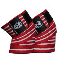 Gymreapers Knee Wraps (Pair) with Strap for Squats, Weightlifting, Powerlifting, Leg Press, and Cross Training - Flexible 72" Knee Wraps for Squatting - for Men & Women (Red/White)