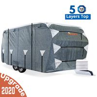 KING BIRD Upgraded Travel Trailer RV Cover, Extra-Thick 5 Layers Anti-UV Top Panel, Deluxe Camper Cover, Fits 30-33ft RV Cover -Breathable, Water-Proof, Rip-Stop with 2Pcs Straps & 4 Tire Covers