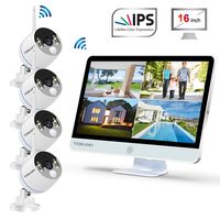 YESKAMO Wireless Security Camera System Outdoor [ Floodlight & 16" Monitor] 1080p Spotlight WiFi IP Cameras with 16" Full HD IPS Monitor for Home Surveillance Kit Support 2 Way Audio No Hard Drive
