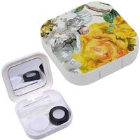Portable Contact Lens Case Box Travel Kit Mirror + Bottle + Tweezers Container Holder [ Art Watercolor Vintage Floral ]
