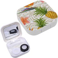 Portable Contact Lens Case Box Travel Kit Mirror + Bottle + Tweezers Container Holder [ Tropical Exotic Flowers Pineapple On ]