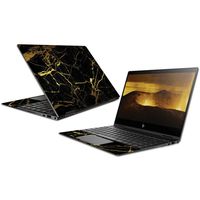 MightySkins Skin Compatible with HP Envy x360 Convertible 13" (2018) - Black Gold Marble | Protective, Durable, and Unique Vinyl Decal wrap Cover | Easy to Apply, Remove | Made in The USA