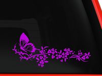 Flower and Butterfly, beautiful nature Decal Stickers Car Window Truck laptop macbook Vinyl (pink, 6" inches)