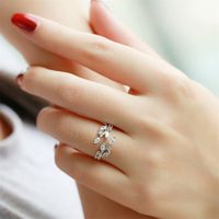 YouCY Simple Leaves Ring Fashion Zircon Opening Ring Adjustable Finger Ring for Women Girls Wedding Jewelry,Silver