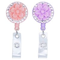 Soleebee 2 Pack Retractable ID Badge Reels with Sakura Bling Crystal Nurse Name Badge Holder with 360° Swivel Alligator Clip (Orange/Purple)