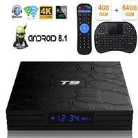 Android 8.1 TV Box with 4GB RAM 64GB ROM,GiMiBOX T9 Android Boxes Quad- Core 64 Bits Support BT4.1/ H.265/ 3D /5G WiFi/USB 3.0/ UHD 4K Smart TV Box with Remote Keyboard