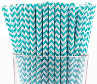 Pack of 150 Turquoise Chevron Biodegradable 4-Ply Paper Drinking Straws (Compostable, Non-toxic, BPA-free)