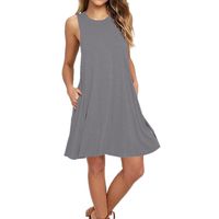 Goddessvan Women's Summer Sleeveless Tunic Top T-Shirt Swing Dresses with Pockets (2XL, Gray)