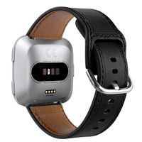 GHIJKL Leather Bands Compatible with Fitbit Versa & Versa Lite SE Watch, Slim Genuine Leather Replacement Wristband for Women Men, Small, Black