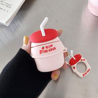 UR Sunshine AirPods Case, Super Cute Creative Drink Yogurt Bottle Shape Soft Silicone Case Cover Protective Skin for AirPods+Ring Lanyard-Pink Strawberry