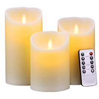 Aku Tonpa Flameless Candles Pack of 3 (D:3.5" X H:5" 6" 7") Battery Operated Pillar Real Wax Flickering Moving Wick Electric LED Candle Gift Sets with Remote Control Cycling 24 Hours Timer