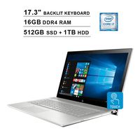 2020 HP Envy 17.3 Inch FHD 1080P Touchscreen Laptop, Intel 4-Core i7-8550U up to 4GHz, NVIDIA MX150 2GB, 16GB DDR4 RAM, 512GB SSD + 1TB HDD, Backlit KB, DVD, WiFi, Bluetooth, HDMI, Win 10 (Renewed)
