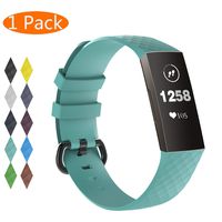 KingAcc Compatible Fitbit Charge 3 Bands, Soft Silicone Replacement Band for Fitbit Charge 3, Charge 3 SE, with Metal Buckle Wristband Strap Women Men (1-Pack, Teal Blue, Large)
