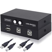2 Ports USB Selector Switch for PC Sharing Switch Hub Box,Printer Splitter for Two Computers Sharing 1 Scanner Printers Projector Camera and Keyboard with 2 Pack USB A to A Cable