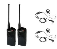 2 Pack of Motorola RDU4100 Radios with 2 Push To Talk (PTT) earpieces.
