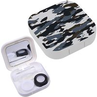 Portable Contact Lens Case Box Travel Kit Mirror + Bottle + Tweezers Container Holder [ Brown Blue Fashion Camo ]