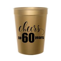 Cheers to 60 Years, Gold Cheers to 60 Years Plastic Cups, Set of 10 60th Birthday Party, 60th Party Cup, Tableware, 60th Anniversary, Stadium Cups