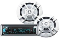 Kenwood PKG-MR322BT Single-DIN In-Dash Marine Digital Media Receiver with Bluetooth & SiriusXM Ready plus KFC-1633MRW 6.5" 2-Way Marine Speakers. (Renewed)