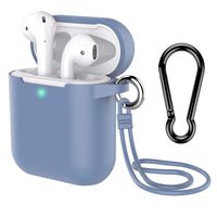 AirPods Case with Keychain, Coffea Silicone Protective Cover Skin with Stap for AirPods Charging Case 2 & 1 [Front LED Visible] (Grayish Blue)