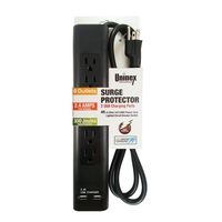 Uninex PS105SBK Slim 6-Outlet Surge Protector Power Strip with 2 USB Charging Ports (5V, 2.4A), 14/3 AWG, ETL Listed, Black, 4-Foot