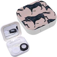 Portable Contact Lens Case Box Travel Kit Mirror + Bottle + Tweezers Container Holder [ Running Horses ]