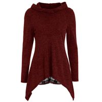 Women's Long Sleeve Hooded Sweatshirt,Ladies Casual Back Plaid Patchwork Blouse Shirts Irregular Pullovert Top