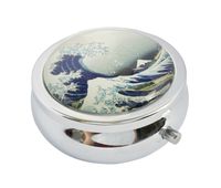 Halulu Great Wave Custom Fashion Round Glass Pill Case 2.1 Inch Tablet Holder Storage Bag Wallet