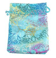 SumDirect 100Pcs 5x7 Inches Drawstring Organza Bags Jewelry Favor Pouches with Coralline Print for Gift,Wedding,Party,Festival,Blue