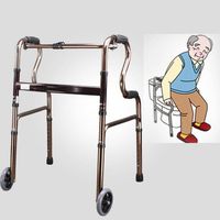 JIN Elderly Walker Aluminum Alloy Multifunction Belt Wheel Rehabilitation Assistance Four-Foot Crutches