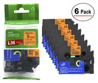 LM Tapes - 6/Pack Premium 3/8" Black Print on Bright Orange Label (9mm 0.35 Laminated) Compatible with P-Touch TZe-B21 Tape and Comes with Great Tape Color/Size Guide for Easy reordering.