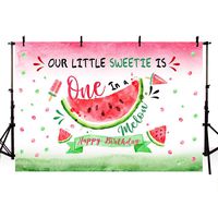 MEHOFOTO Watermelon Themed Girl First Birthday Photo Studio Background Pink Princess 1st One in a Melon Birthday Summer Fruit Party Decorations Banner Photography Backdrops for Dessert Table 7x5ft