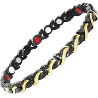 Ladies Healing Magnetic Bracelet Magnetic Therapy Health Bracelet Pain Relief Energy Balance Elegant Black & Gold Bracelet Large 8" +Gift Box - BGB4 (8 in / 20.5 cm)