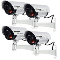 Masione Dummy Camera 4 Pack Outdoor Fake/Dummy Security Camera w/Blinking Light CCTV Surveillance (Silver)