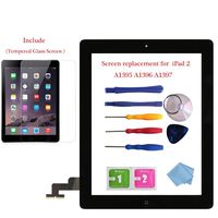 for iPad 2 Glass Touch Screen Digitizer Replacement Kit Black A1395 A1396 A1397 with Home Button Flex, Adhesive Tape, Midframe Bezel, Screen Protector, Instruction Manual，and Repair Toolkit