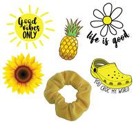 Stickers Pack of 5 Cute Stickers + 1 Yellow Scrunchie, Stickers for Water Bottles, Laptop Stickers, Hydro Flask Stickers for Teen Girl Gifts, Hydro Flask Accessories