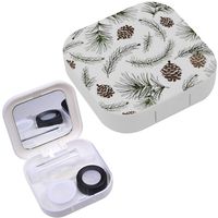 Portable Contact Lens Case Box Travel Kit Mirror + Bottle + Tweezers Container Holder [ Christmas Tree Green Branchespine Cone ]