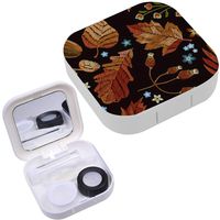 Portable Contact Lens Case Box Travel Kit Mirror + Bottle + Tweezers Container Holder [ Embroidery Autumn Fashionable ]