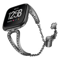 Valchinova Compatible with Fitbit Versa Band Replacement Stainless Steel Bracelet Strap (Black)