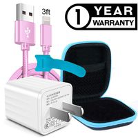 Phone Cord with Charger - 3 Foot Fast Charging/Sync Braided Cable with Wall AC Block Cube Charging Adapter in Storage Travel Case and Zip tie, Compatible Latest iOS - Rose